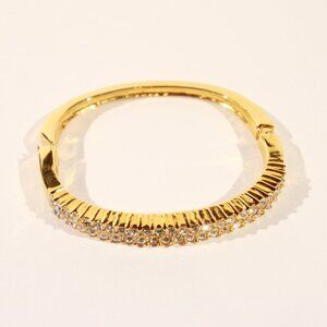 Fabulous Gold Plated with Round Rhinestones Bangle Bracelet